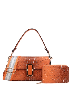 2in1 Croc Shoulder & Crossbody Bag with Wallet TE-1131A ORANGE